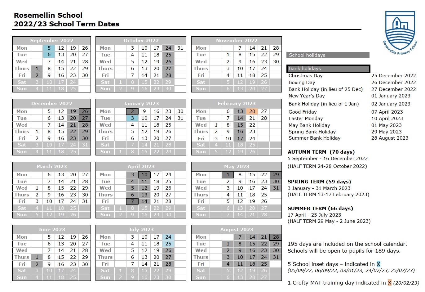 Term Dates Rosemellin School